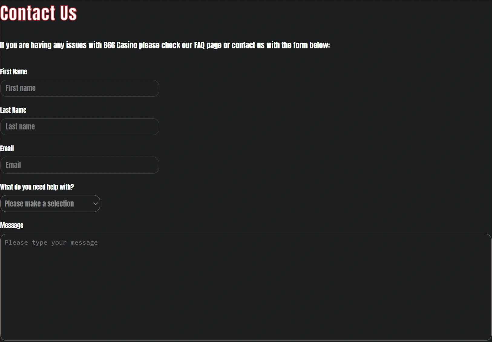 Customer support at 666 Casino