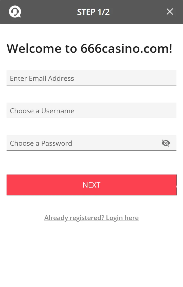 666 Casino creating a new account