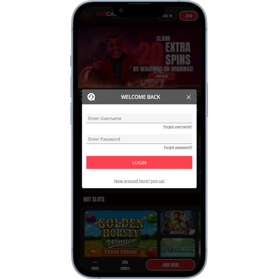 666 Casino sign in from mobile app